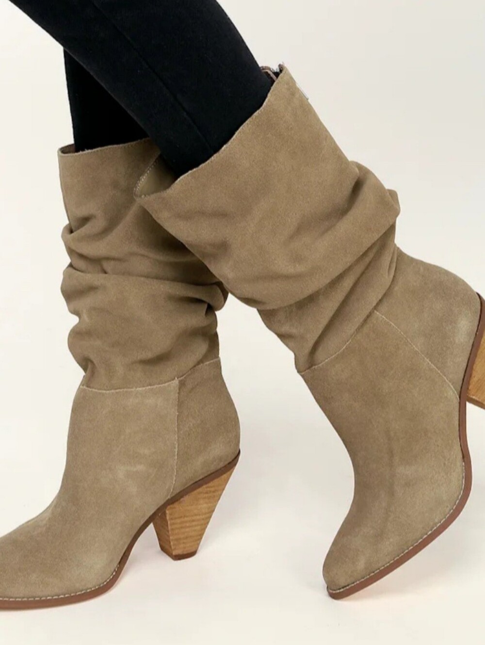 Stella Mink Suede Leather Slouchy Mid-Calf Boots Womens 8.5